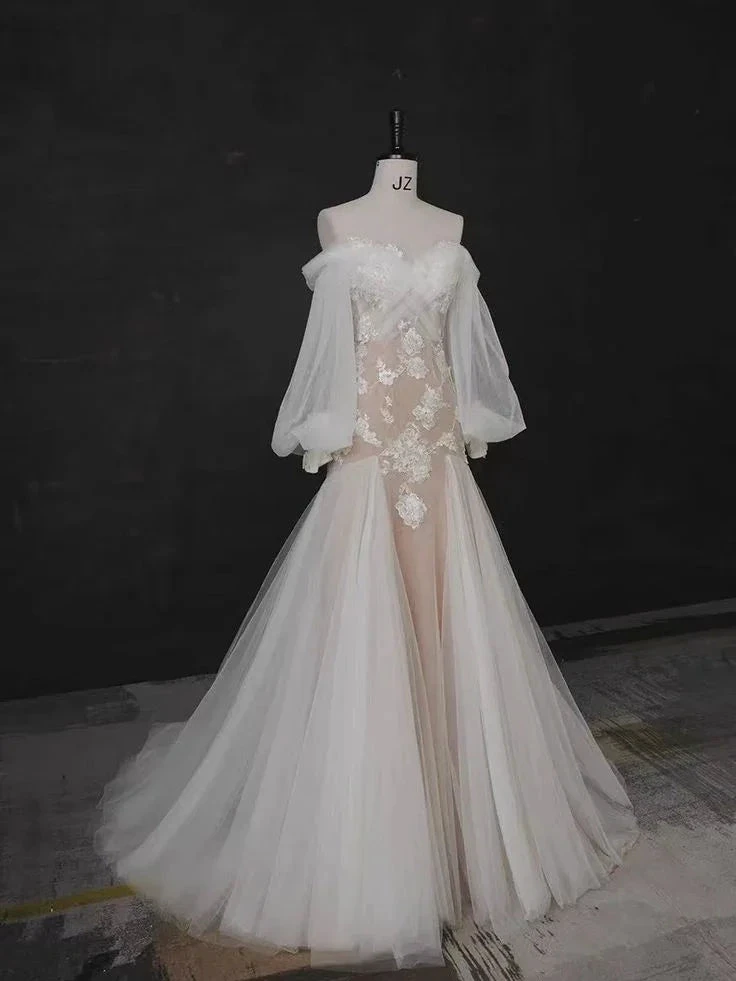 Popular Mermaid Lace Wedding Dresses, Bubble Sleeve Newest Bridal Gowns, Elegant Wedding Dresses (ZD13657)