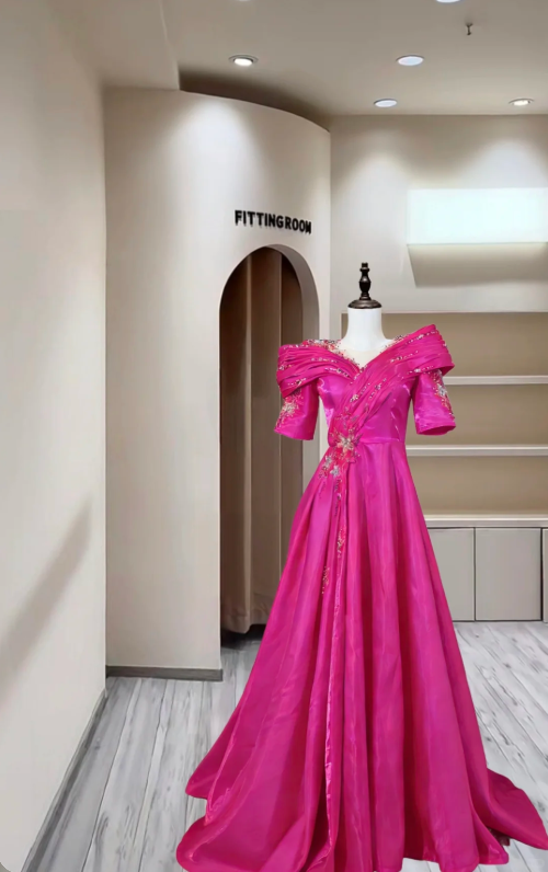 Unique Lemon Green Satin Pleated Ball Gown Long Party Dress With Beads - View 2 | FashionDia