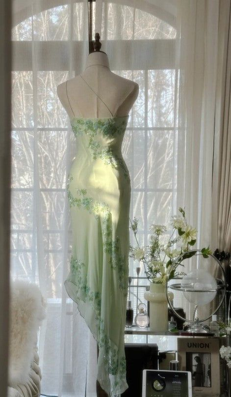 Elegant Green One Shoulder Chiffon Beaded Prom Dress Mermaid Evening Dress Y8559 - View 2 | VelvetHem