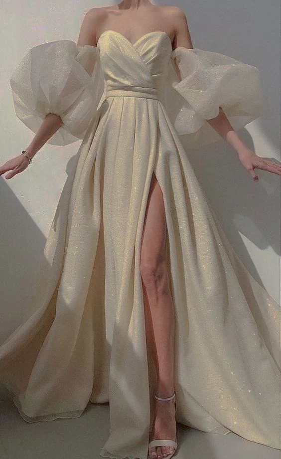 Stunning Sequins Tulle Slit Evening Dress,Formal Wedding Dress