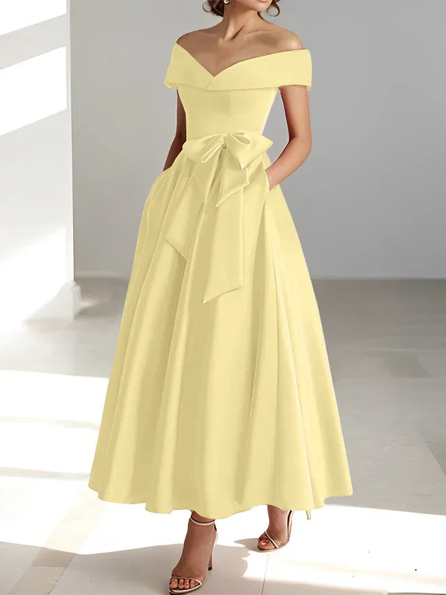 A-Line/Princess Off-the-Shoulder Sleeveless Ankle-Length Mother of the Bride Dresses with Pockets