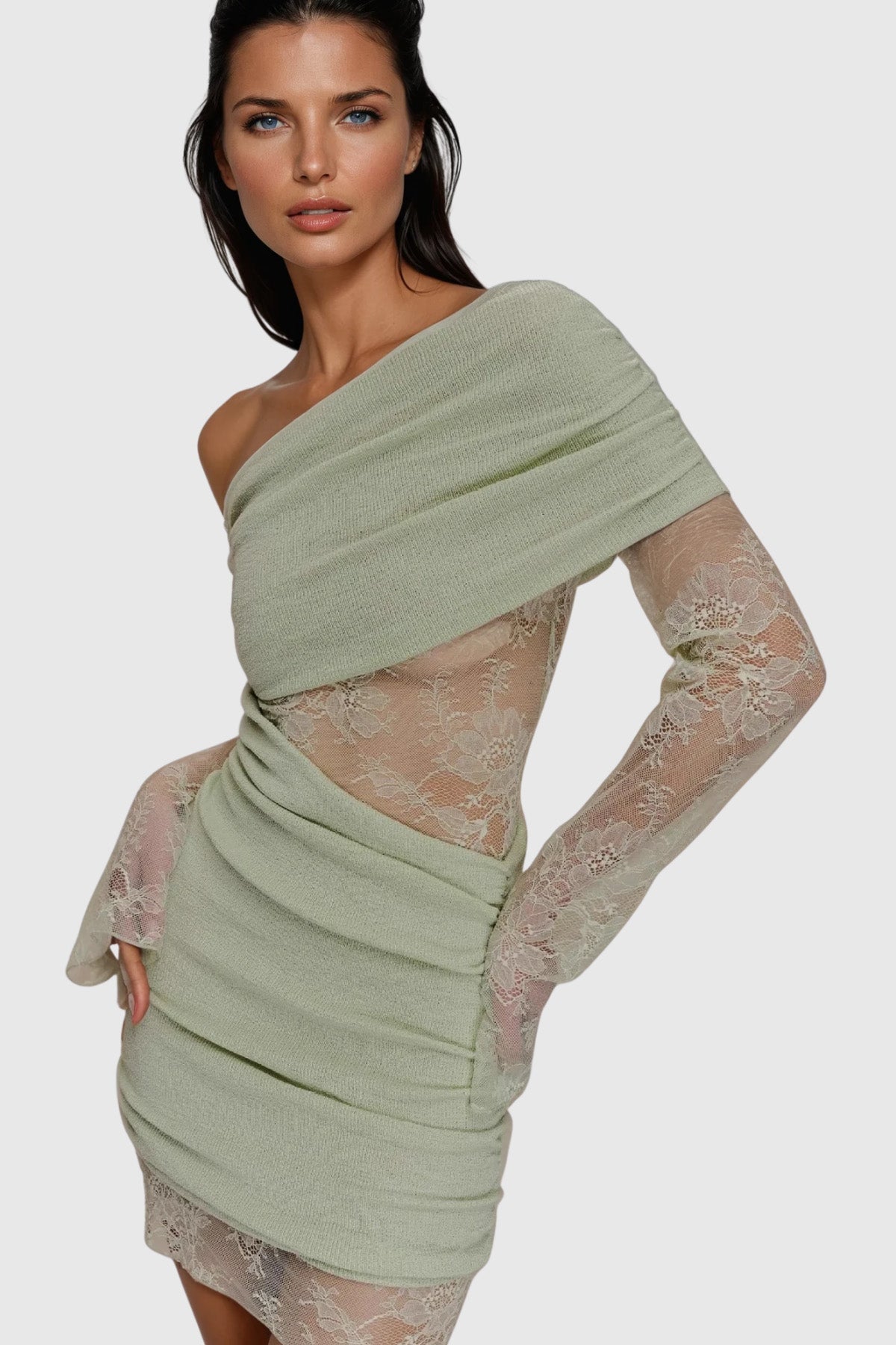 Dagrun Knit Ruch Lace Mini Dress