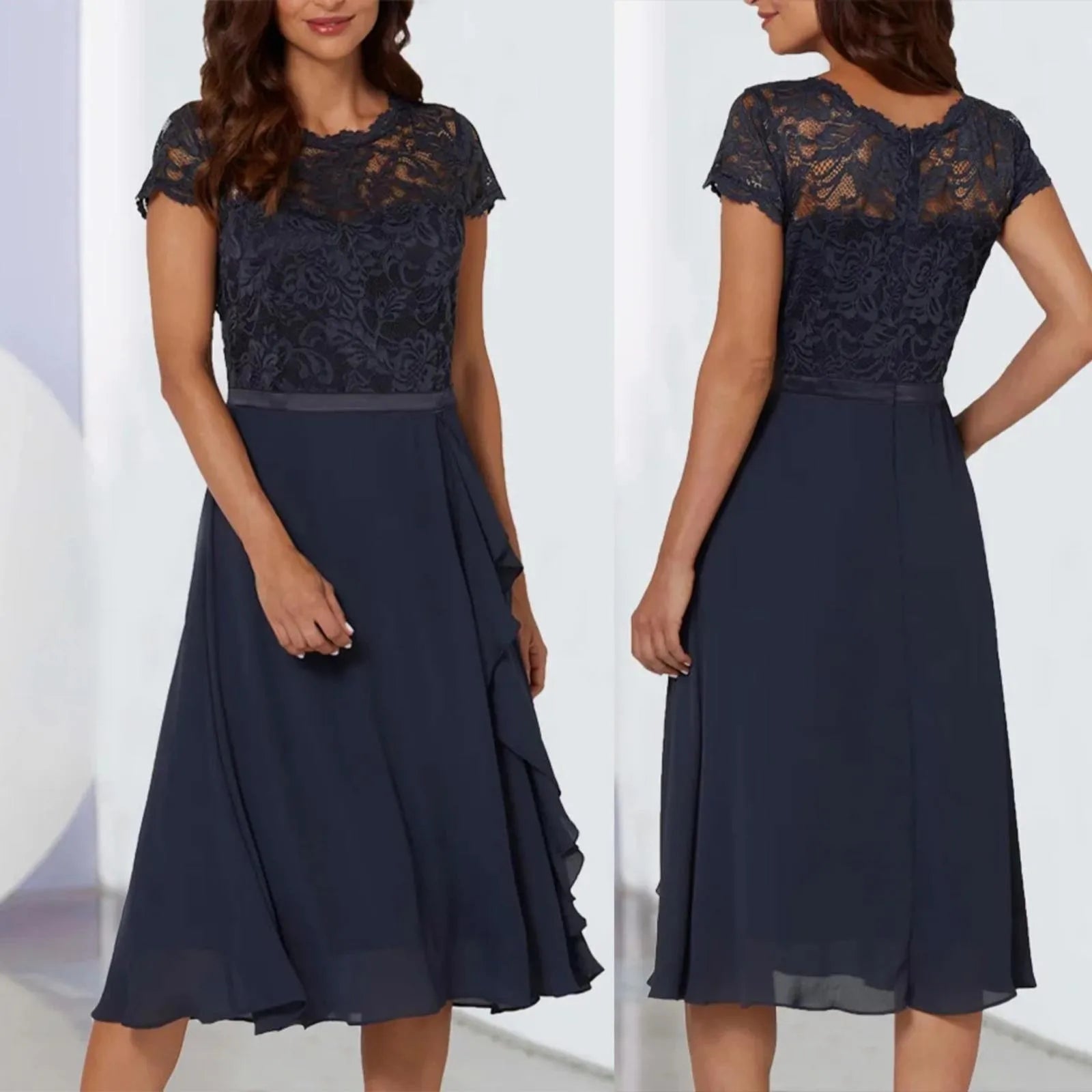 Rosario Statement Sheer Short Sleeve Dress Evening Wear Edit