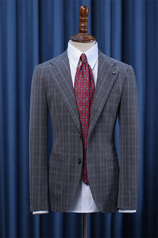 Dark Gray Close Fitting Plaid Business Suit
