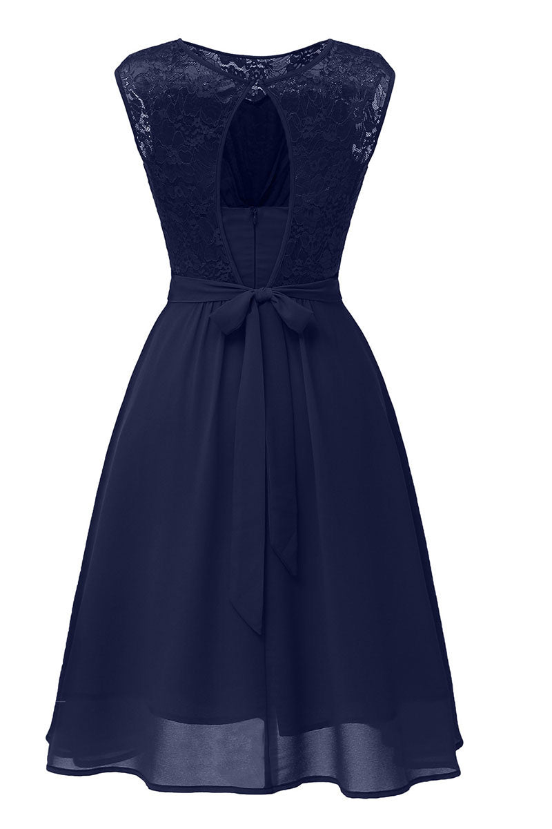 Dark Navy A-line Lace Homecoming Dress - Fashionpara