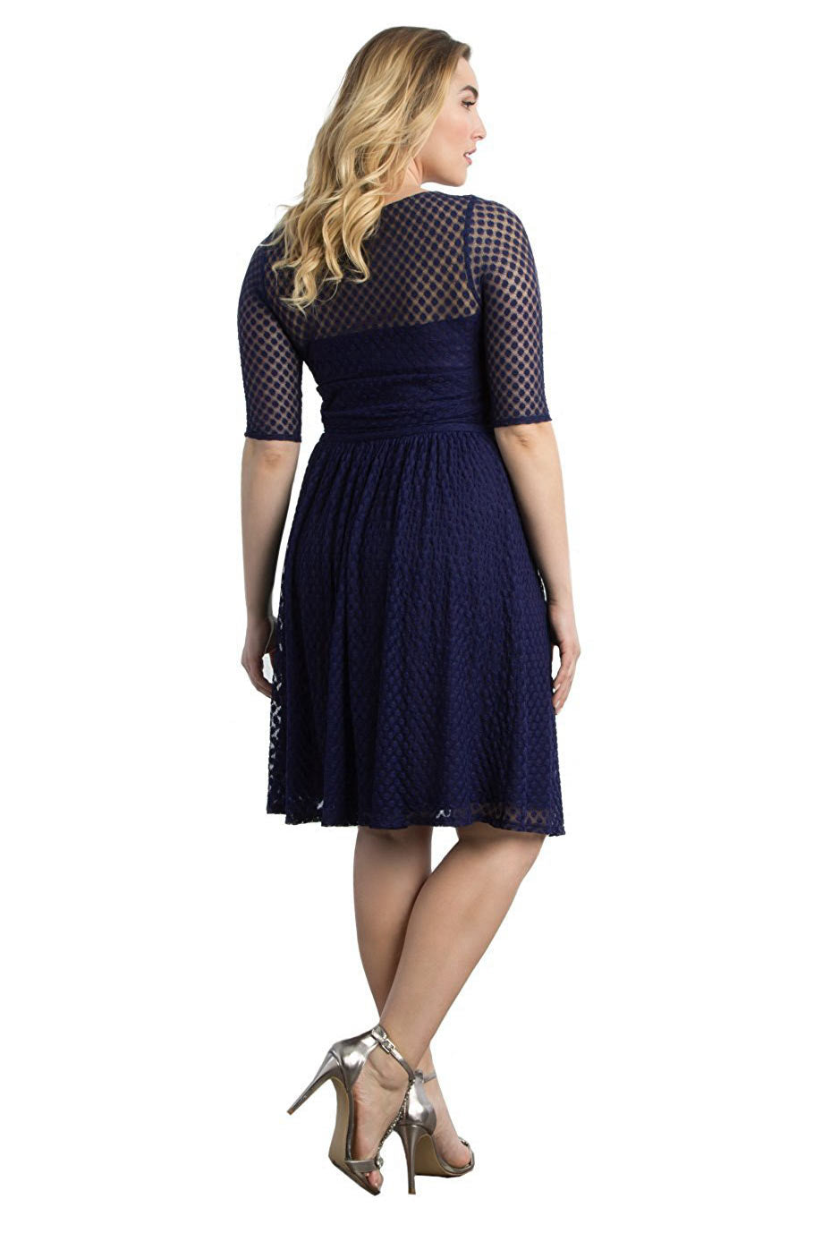 Dark Navy A-line Lace Prom Dress With Sleeves - Fashionpara