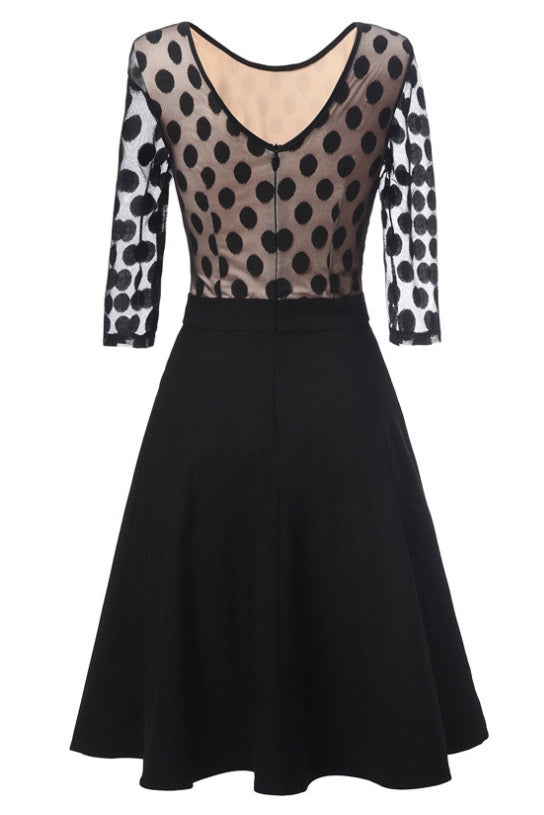 Dark Navy Fit And Flare Homecoming Dress With Long Sleeves - Fashionpara