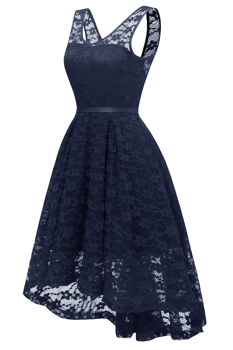 Black Lace High Low Short Party Homecoming Dress