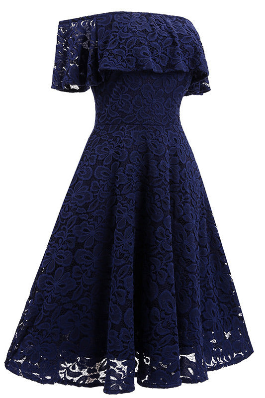 Dark Navy Lace A-line Homecoming Dress - Fashionpara