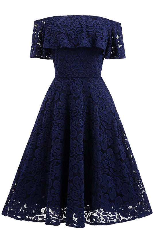 Dark Navy Lace A-line Homecoming Dress - Fashionpara