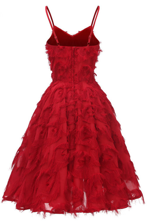 Dark Red Ruffled V-neck Homecoming Dress - Fashionpara