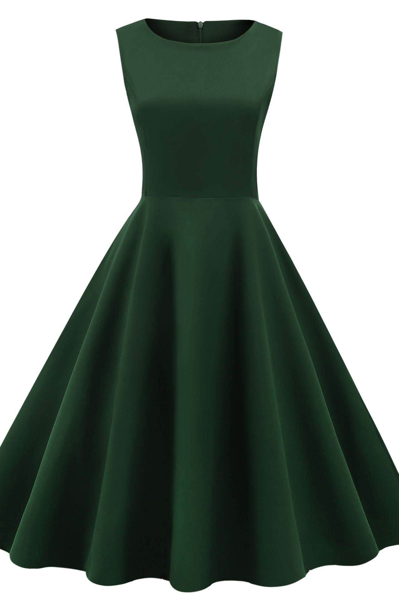 Dark Green Sleeveless Midi A-Line Party Cocktail Dress - Fashionpara