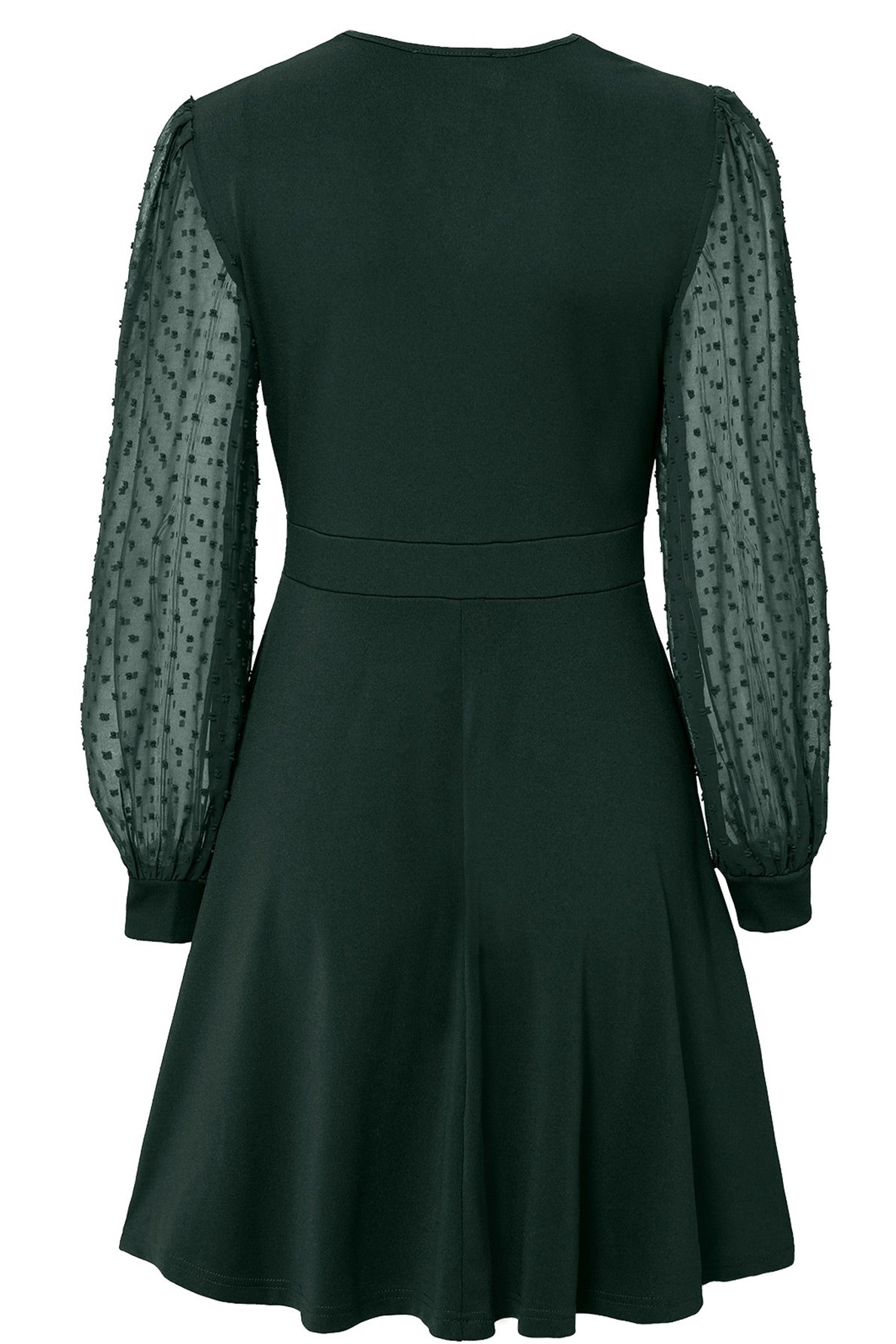 Dark Green V-Neck Long Sleeve A-Line Dress - Fashionpara