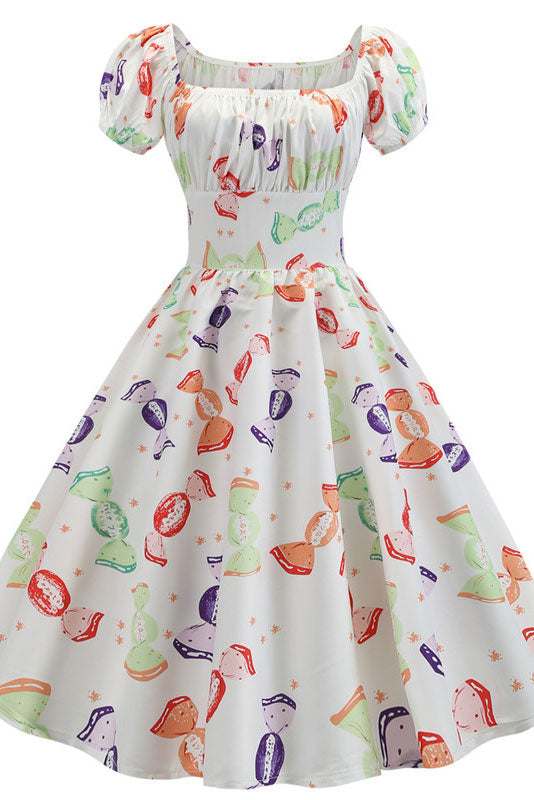 Dark Navy A-Line Print Swing Dresses - Fashionpara