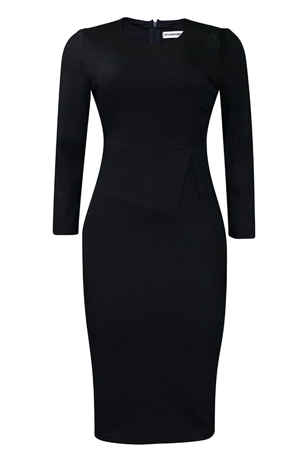 Dark Navy Long Sleeve Bodycon Dress - Fashionpara