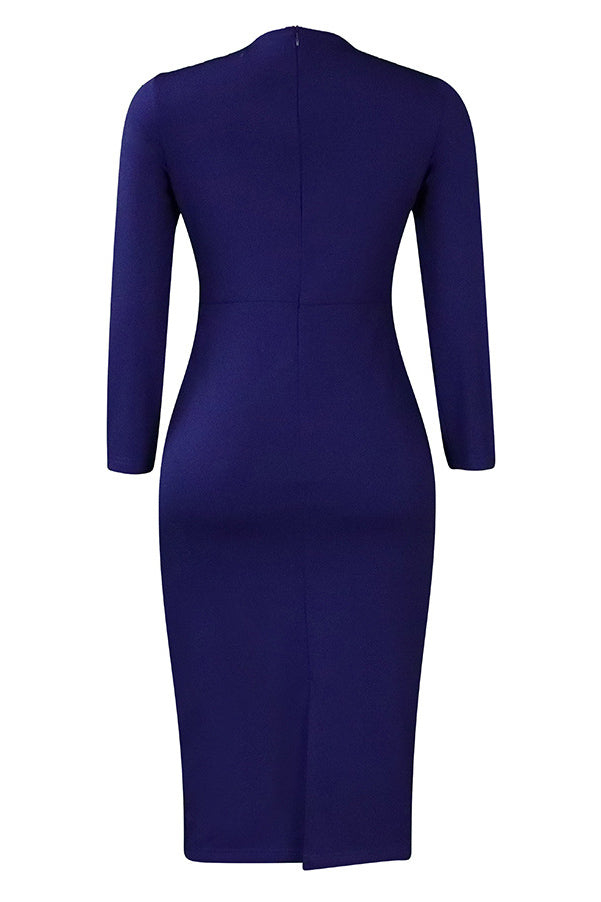 Dark Navy Long Sleeve Bodycon Dress - Fashionpara