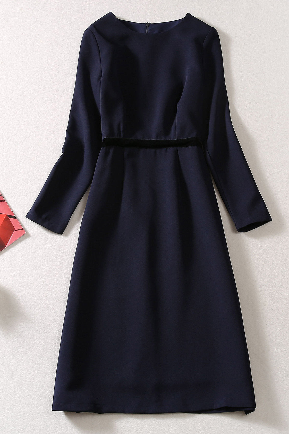 Kate Middleton Inspired Dark Navy Long Sleeve Knee Length Dress - Fashionpara