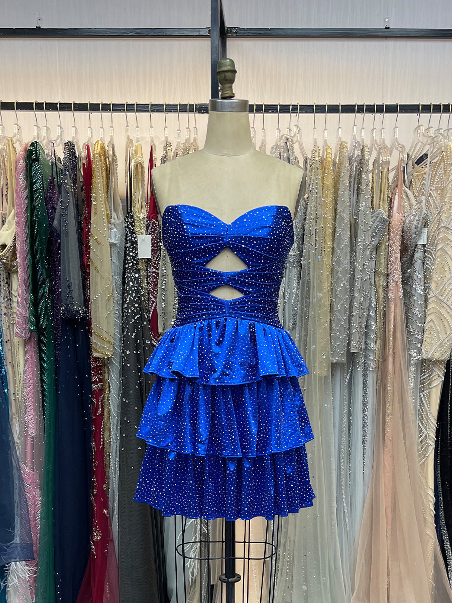 A Line Strapless Sweetheart Satin Homecoming Dress with Keyhole
