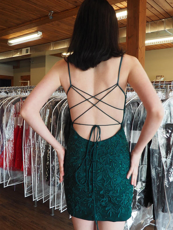 V-Neck Appliques Bodycon Short Homecoming Dress