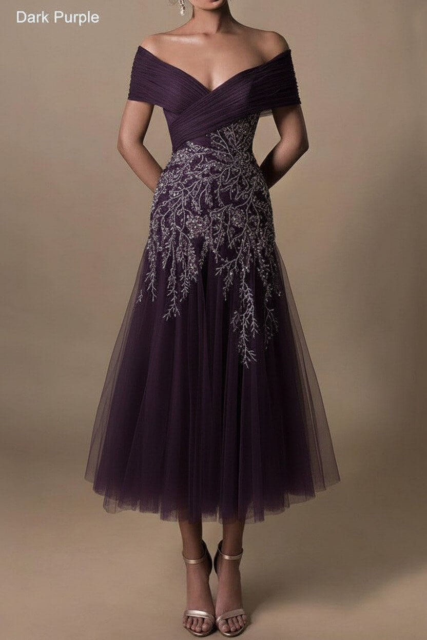 Gorgeous Short Long Off-the-Shoulder Beadings Beach Bridal Dress With Lace