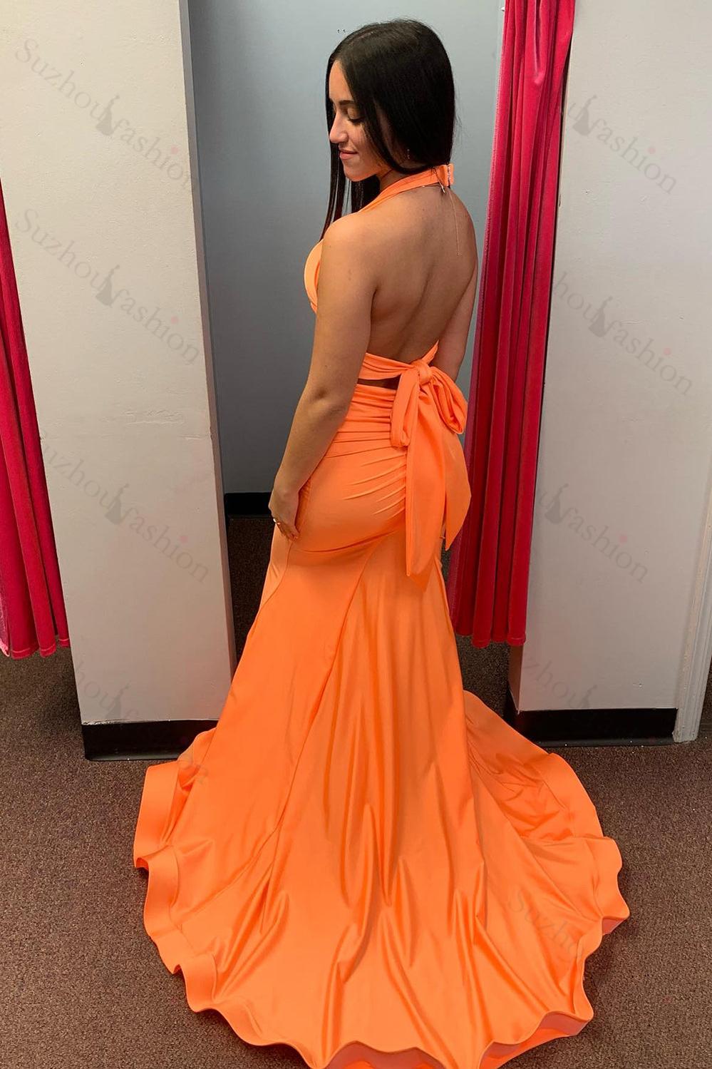 Deep V-Neck Blue Prom Dress Mermaid Backless Long Formal Dress