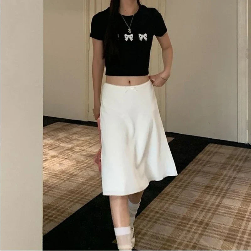 DressBetty - Elegant White Ruffle Mid Skirt - View 3 | VelvetHem