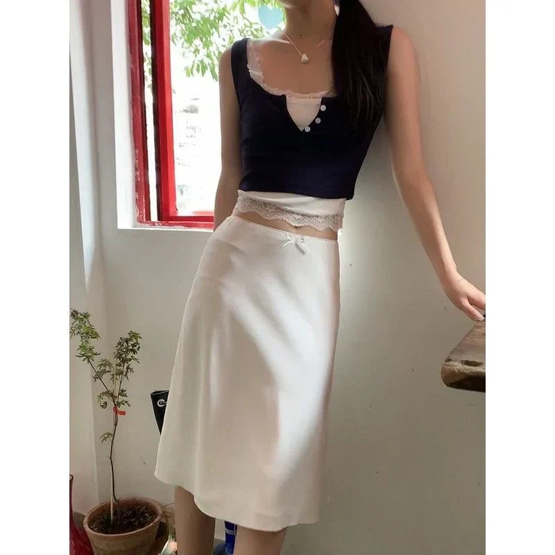 DressBetty - Elegant White Ruffle Mid Skirt - View 2 | VelvetHem