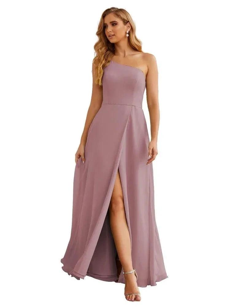 Numbersea One Shoulder Chiffon Bridesmaid Dresses Long Formal Homecoming Prom Gowns for Women Party Wedding Evening SEA28052 by numbersea