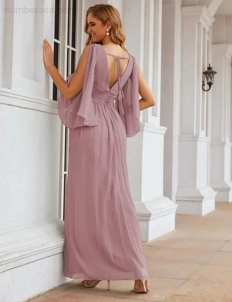 ZapDress Chiffon Bridesmaid Dresses with Split for Women Wedding Long Party Prom Gown Flutter Sleeve (ZD17034)