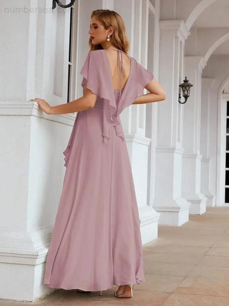 ZapDress Chiffon Bridesmaid Dresses Long Formal Evening Prom Mother of The Bride Dress with Flutter Sleeve (ZD17054)