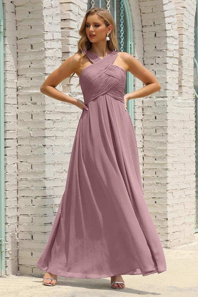 Numbersea Women Halter Chiffon Bridesmaid Dress A-line Long Formal Prom Gown SEA28015 by numbersea