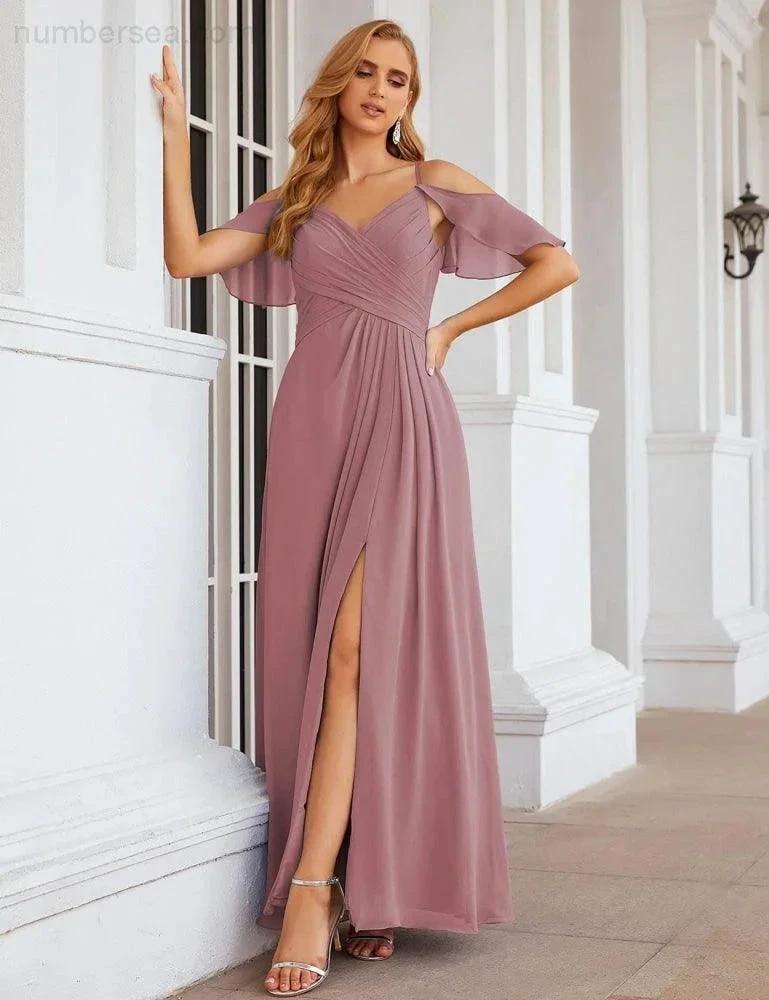 ZapDress Chiffon Cold Shoulder Long Bridesmaid Dresses Plus Size Formal Prom Gowns for Women Party Wedding (ZD17005)