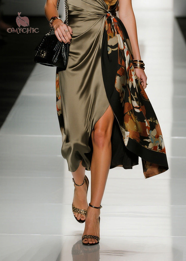 Diy Colorblock Asymmetrical Print Chiffon Cami Dress Summer