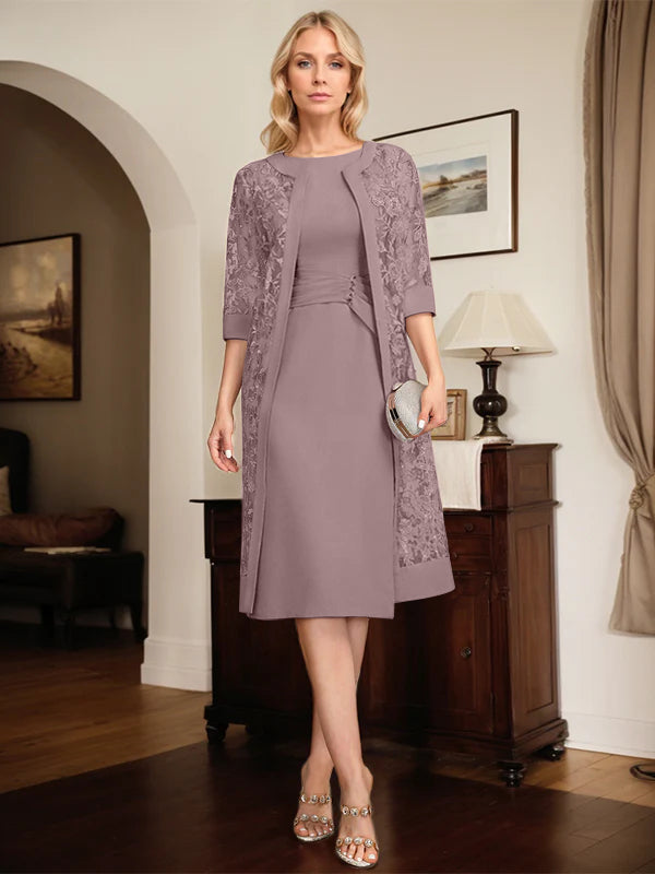 Sheath/Column Scoop Knee-Length Chiffon Mother of the Bride Dress With Pleated Sequins