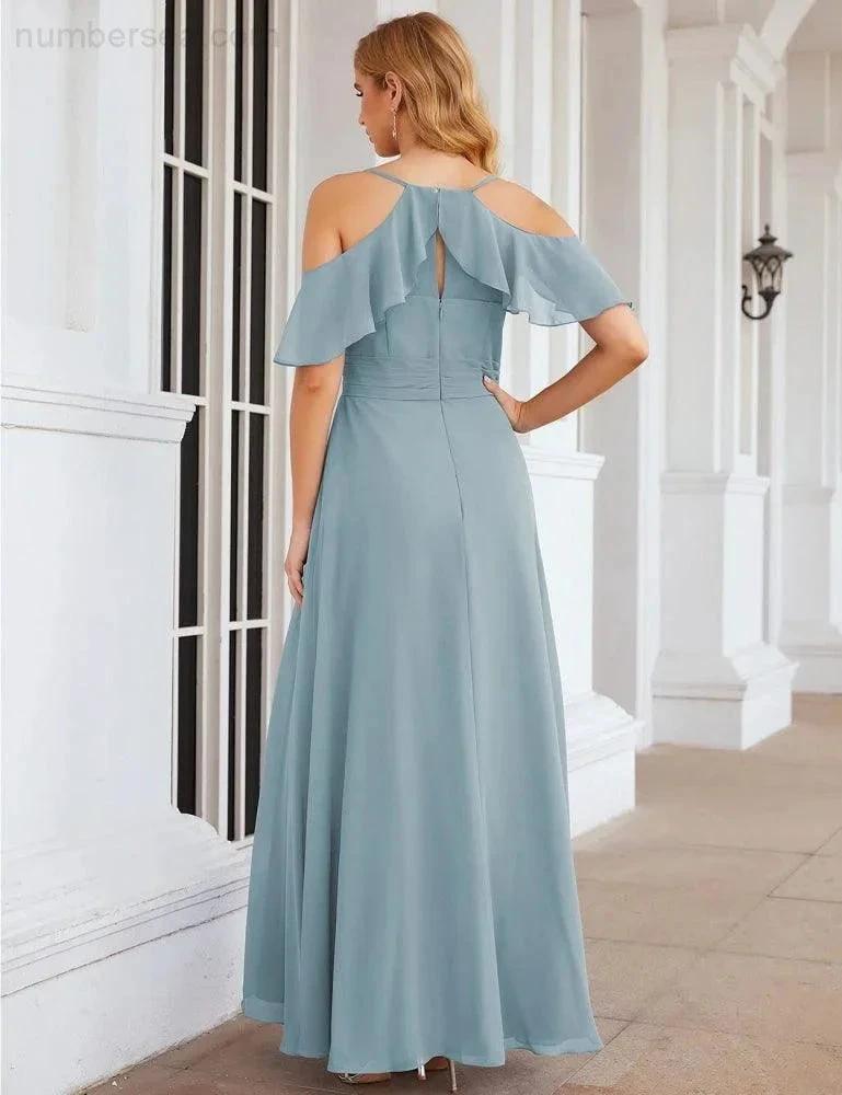 ZapDress Chiffon Cold Shoulder Long Bridesmaid Dresses Plus Size Formal Prom Gowns for Women Party Wedding (ZD17005)