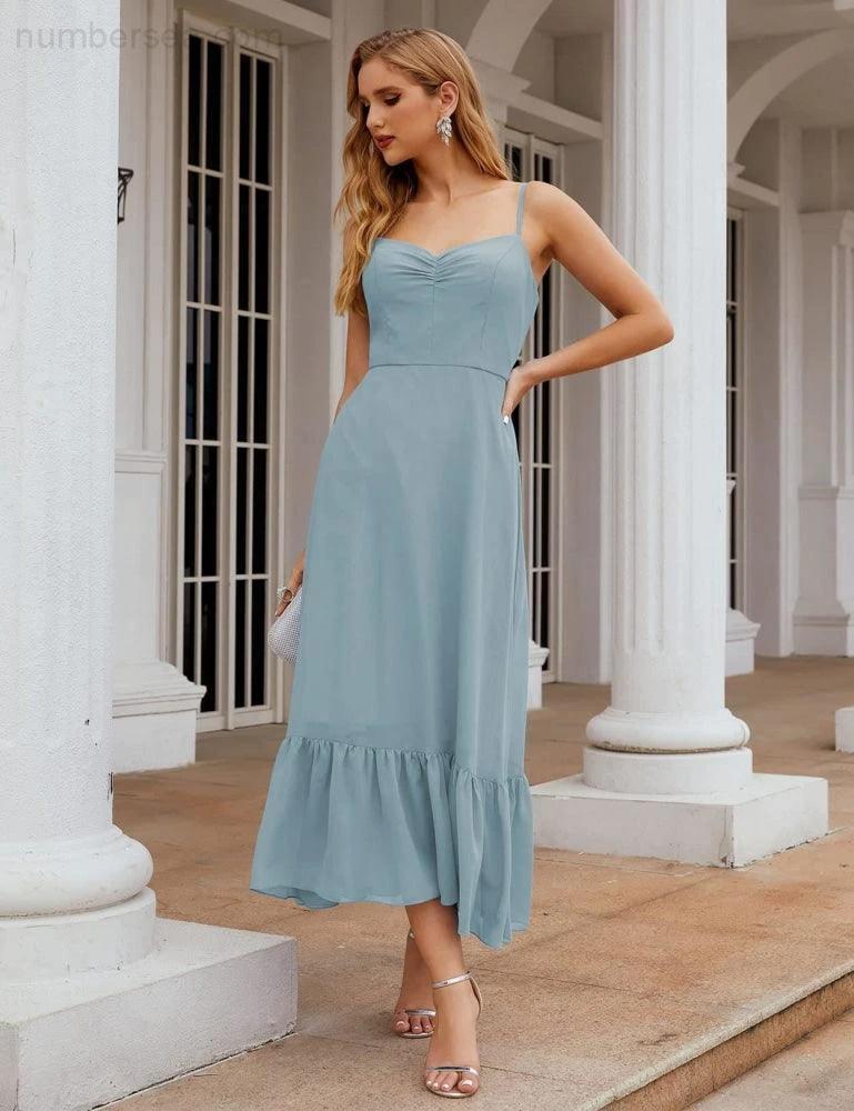 ZapDress  Spaghetti Strap Chiffon Bridesmaid Dress Ankle Length Formal A Line Cocktail Party Homecoming Dress for Juniors (ZD16949)