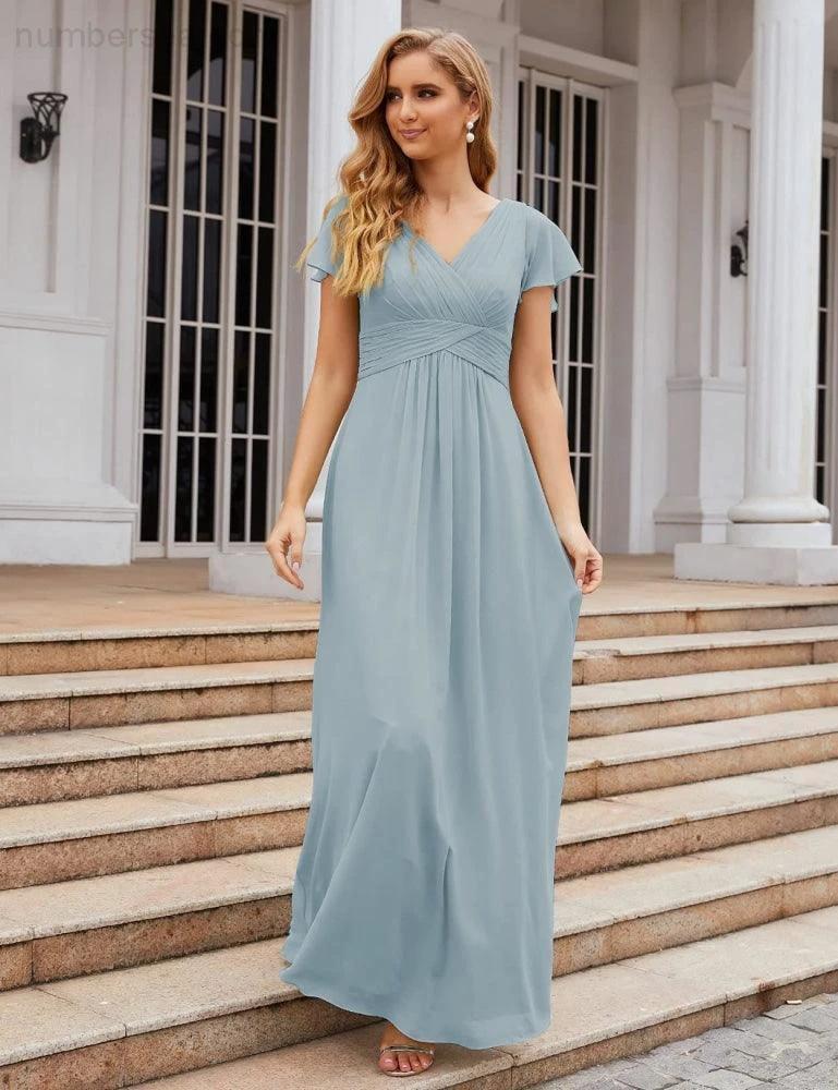 ZapDress Chiffon Bridesmaid Dress Cap Sleeves Maxi Prom Gowns Party Wedding Mother of The Bride Dresses for Women (ZD17035)