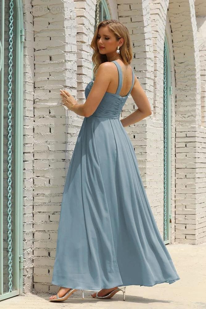 ZapDress Women Halter Chiffon Bridesmaid Dress A-line Long Formal Prom Gown (ZD17050)