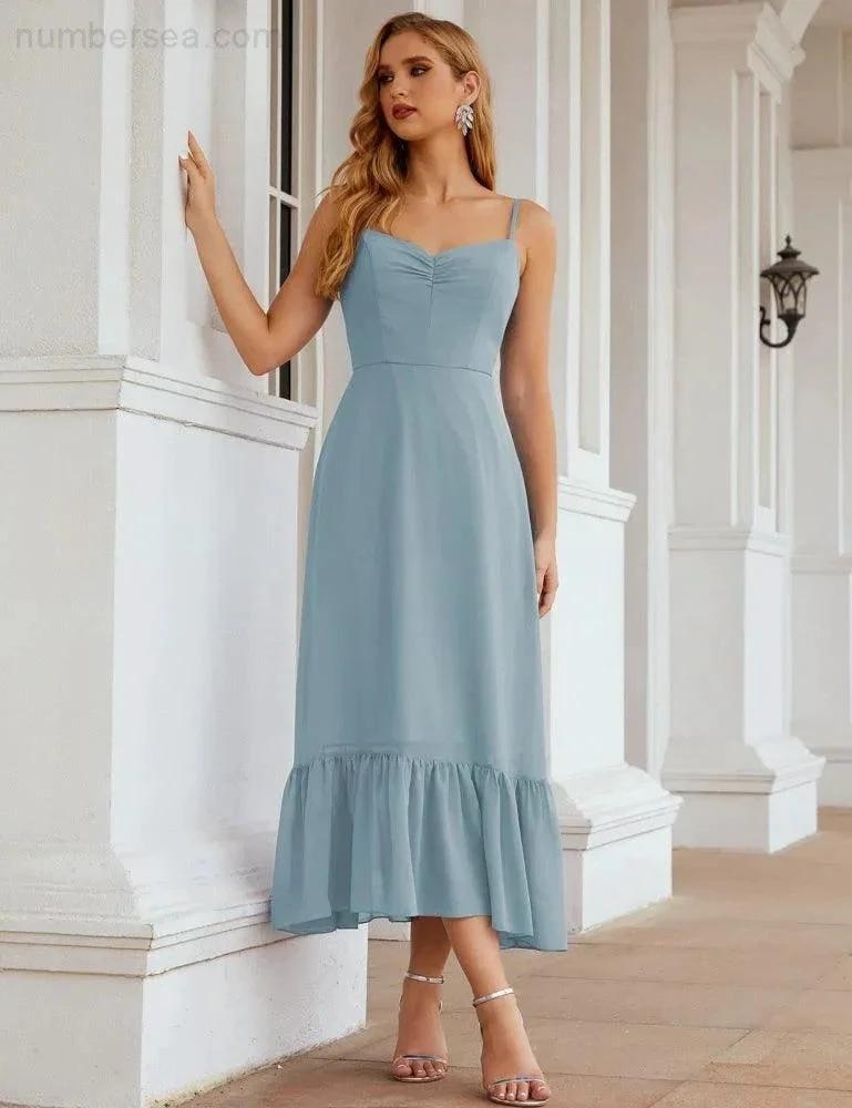 ZapDress  Spaghetti Strap Chiffon Bridesmaid Dress Ankle Length Formal A Line Cocktail Party Homecoming Dress for Juniors (ZD16949)