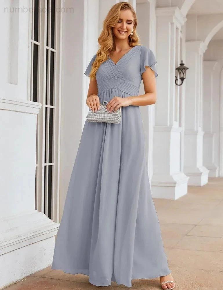 ZapDress Chiffon Bridesmaid Dress Cap Sleeves Maxi Prom Gowns Party Wedding Mother of The Bride Dresses for Women (ZD17035)