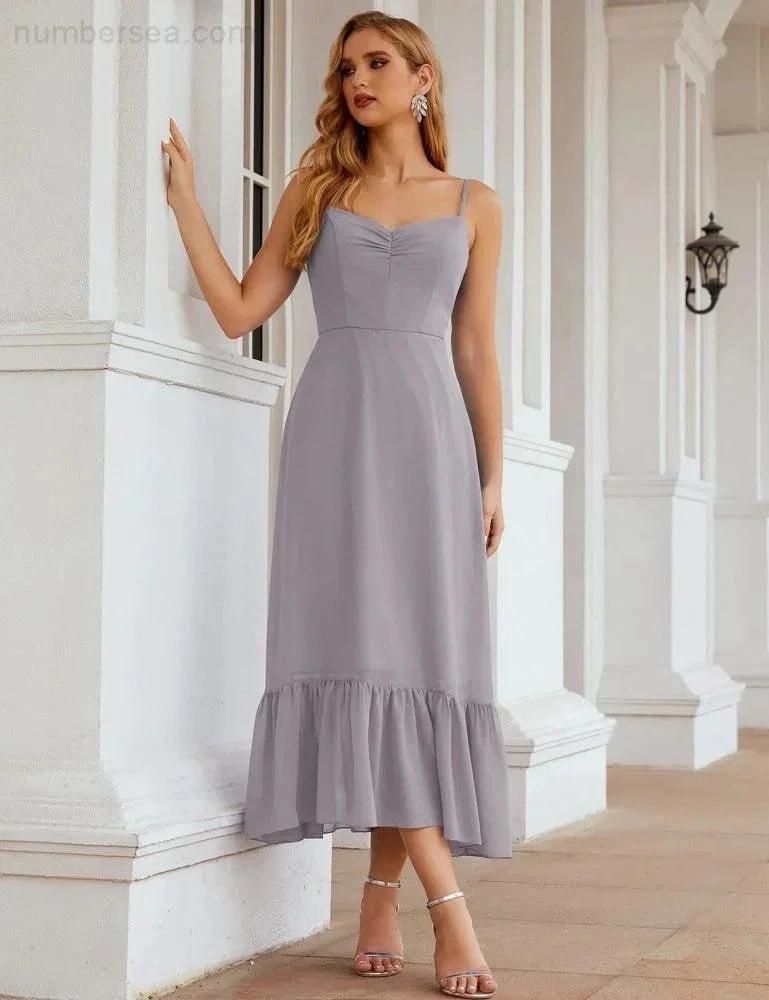 ZapDress  Spaghetti Strap Chiffon Bridesmaid Dress Ankle Length Formal A Line Cocktail Party Homecoming Dress for Juniors (ZD16949)
