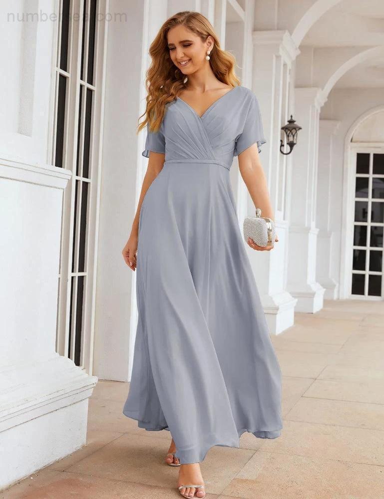 ZapDress Wrap V-Neck Chiffon Bridesmaid Dresses Long Formal Maxi Evening Gown for Wedding Guests (ZD17056)