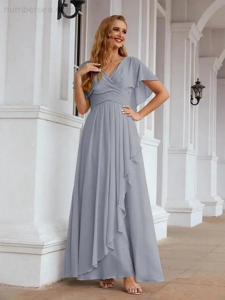 ZapDress Chiffon Bridesmaid Dresses Long Formal Evening Prom Mother of The Bride Dress with Flutter Sleeve (ZD17054)