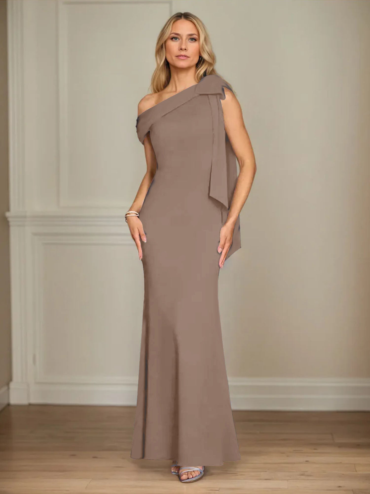 Trumpet/Mermaid One Shoulder Sleeveless Stretch Crepe Mother of the Bride Dress With Bow