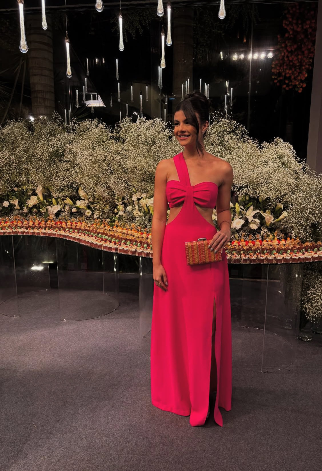 One Shoulder Hot Pink Prom Dresses Chiffon Wedding Guest Dress J7765