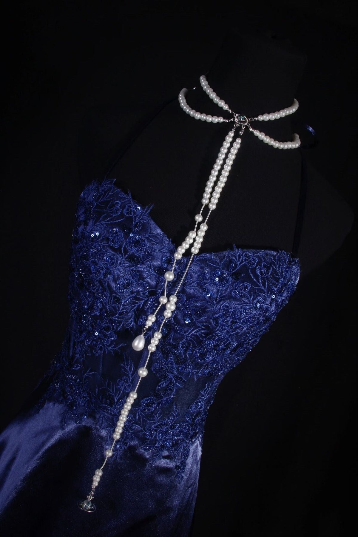 Sweetheart A-Line Navy Blue Long Prom Dress Applique Evening Dress