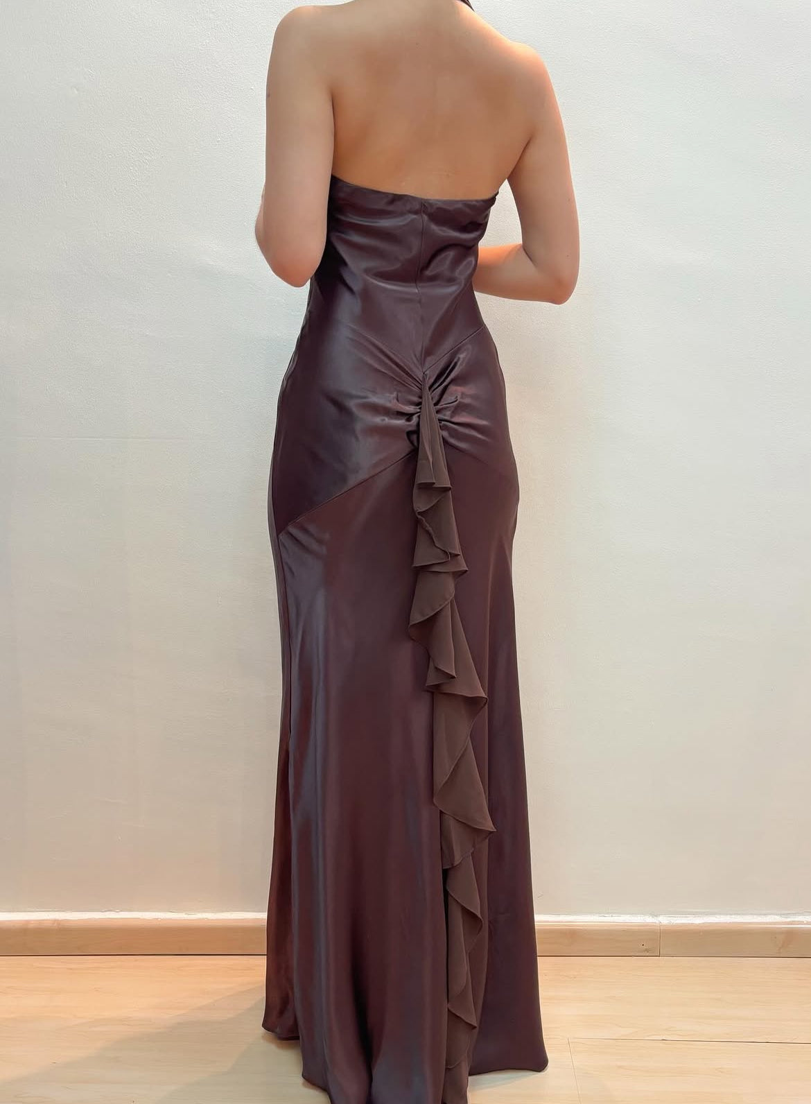 Halter Mermaid Long Prom Dress Brown Vintage Evening Dress