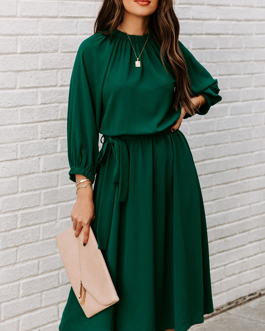 Woodhaven Tie Midi Dress Hunter Green