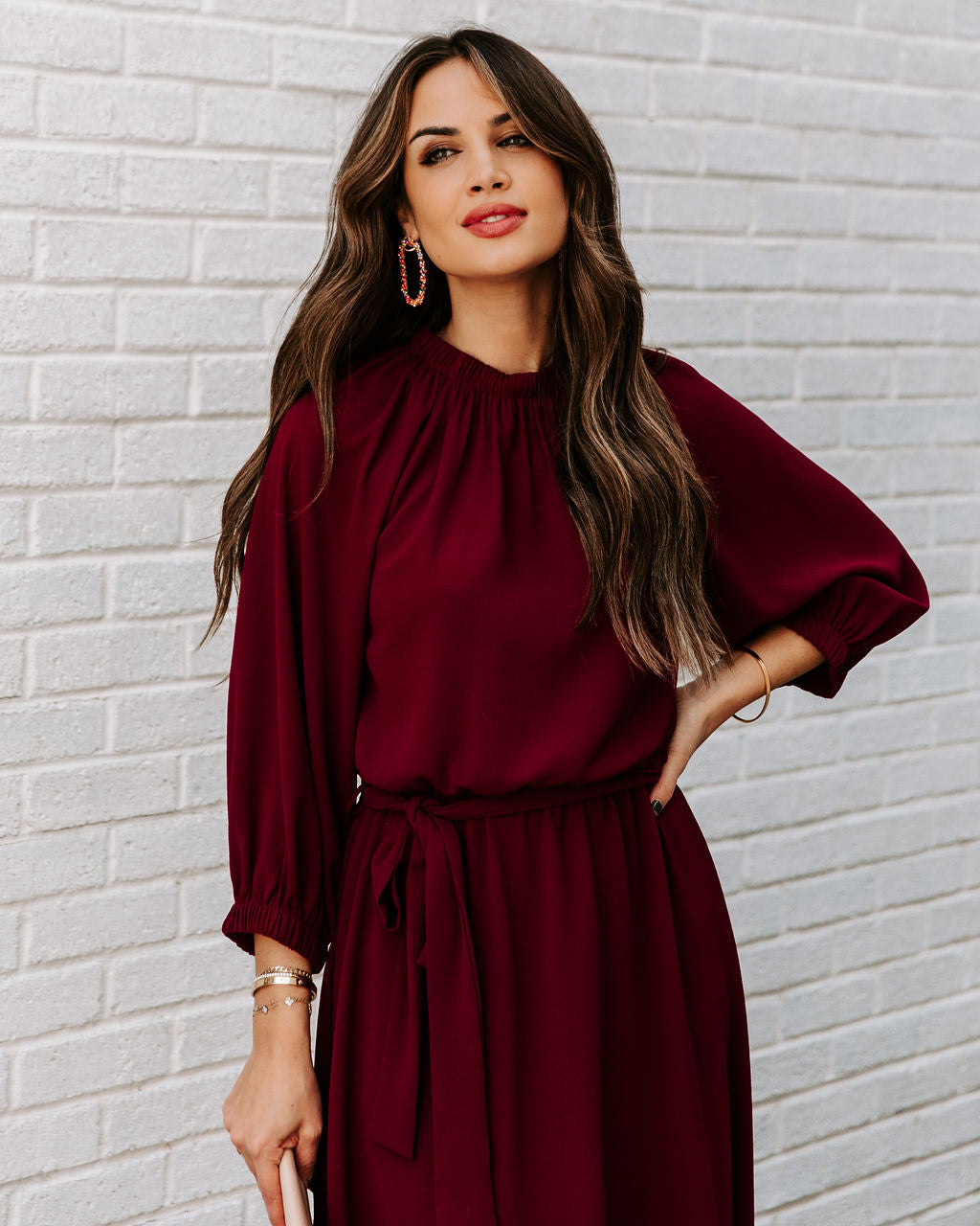 Woodhaven Tie Midi Dress Wine