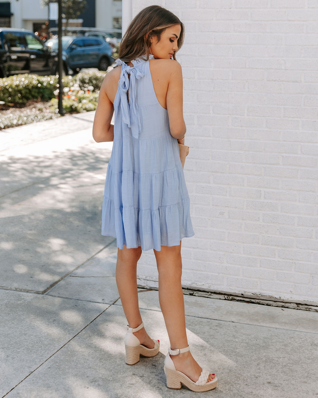 Brenley Pocketed Tiered Babydoll Dress Baby Blue